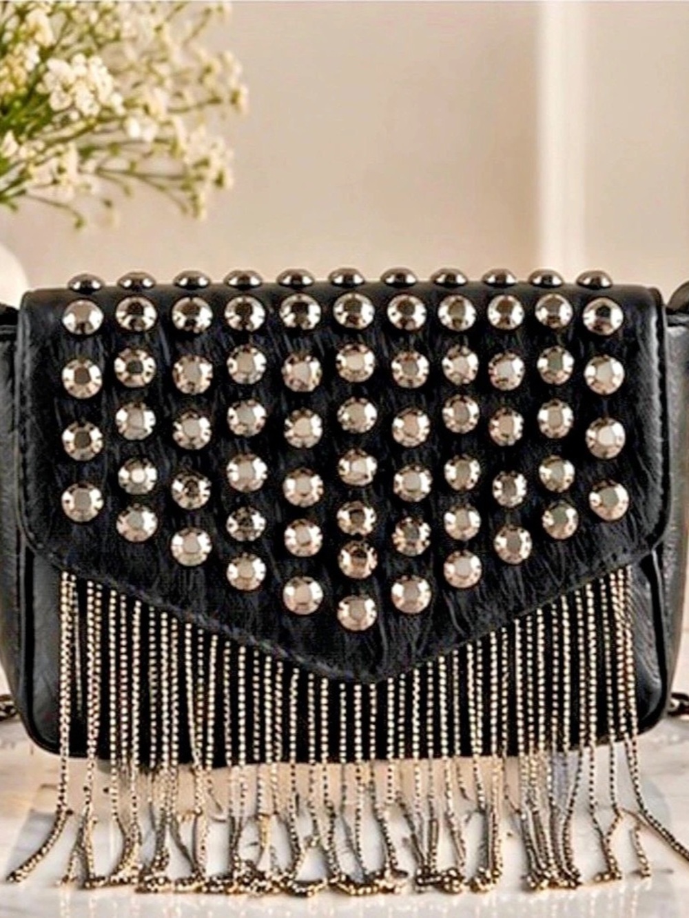 Black Studded Fringe Crossbody Bag - Picture 4 of 12